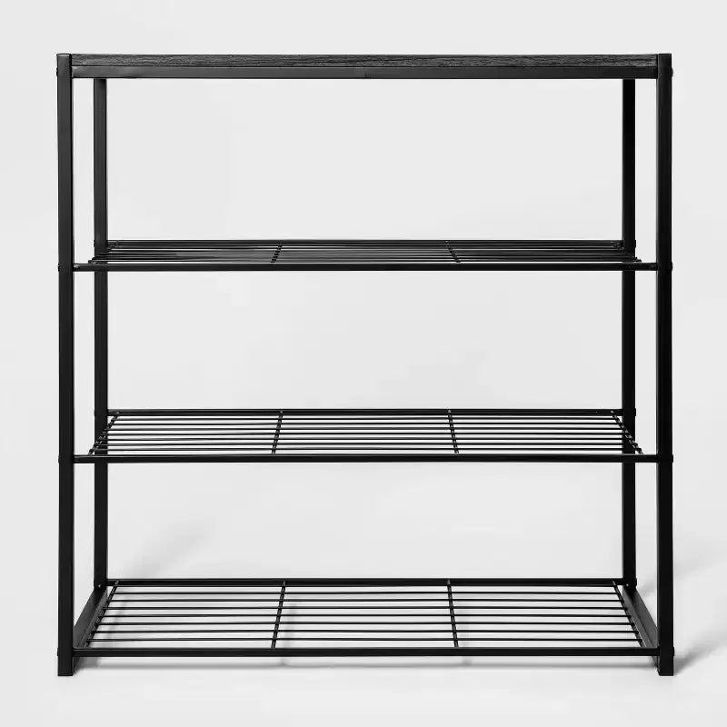 4 Tier Shoe Rack Black Metal with Black Oak Wood - Brightroom™