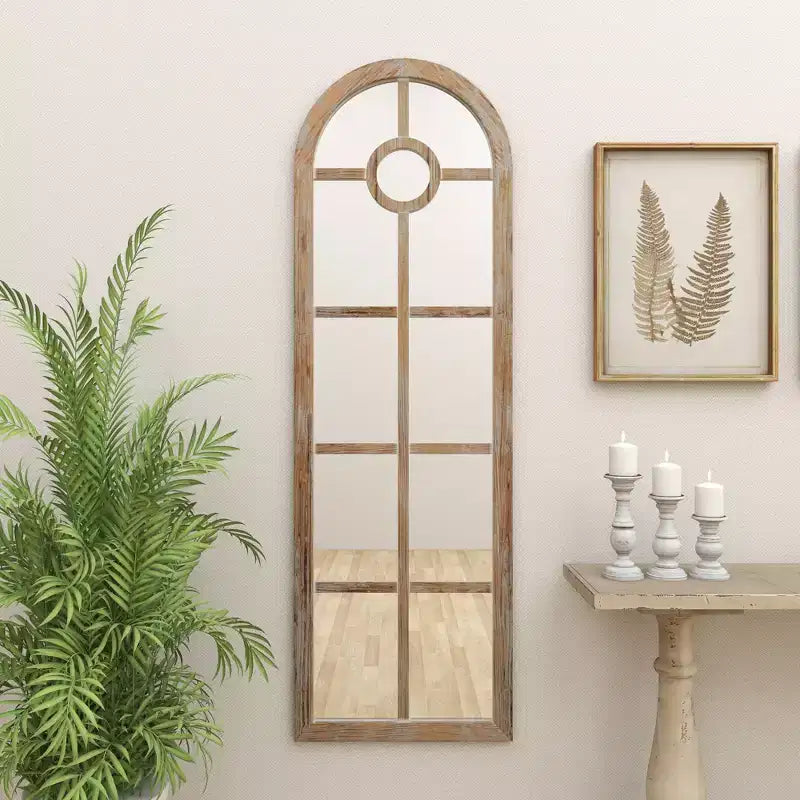Specchio da terra ad arco marrone, con cornice a pannelli, 1 pannello