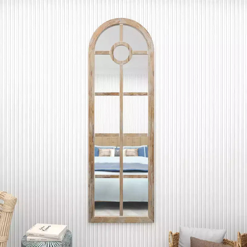 Specchio da terra ad arco marrone, con cornice a pannelli, 1 pannello