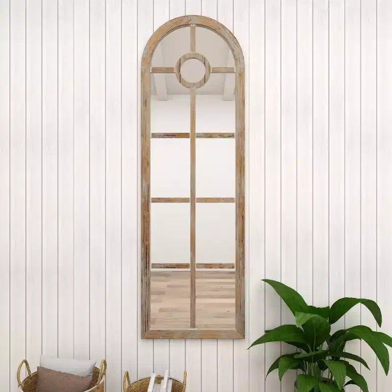 Specchio da terra ad arco marrone, con cornice a pannelli, 1 pannello