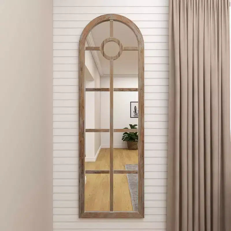 Specchio da terra ad arco marrone, con cornice a pannelli, 1 pannello