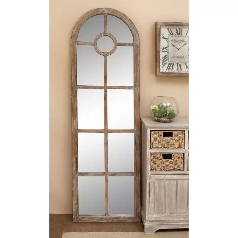 Specchio da terra ad arco marrone, con cornice a pannelli, 1 pannello