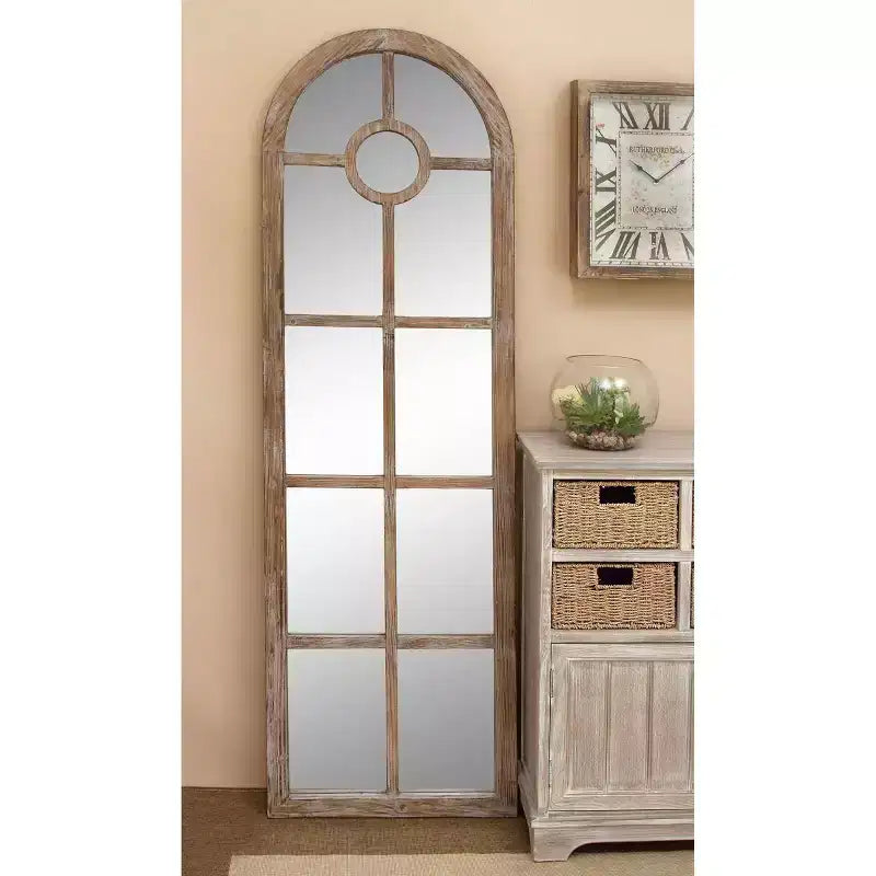 Specchio da terra ad arco marrone, con cornice a pannelli, 1 pannello