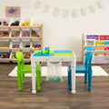 Tavolo attività quadrato per bambini bianco/verde/blu e set 2 sedie, 3 pezzi, età 3+