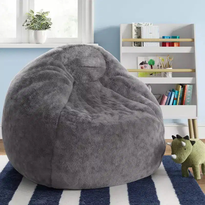 Pouf a sac grigio e peloso per 1, bambini