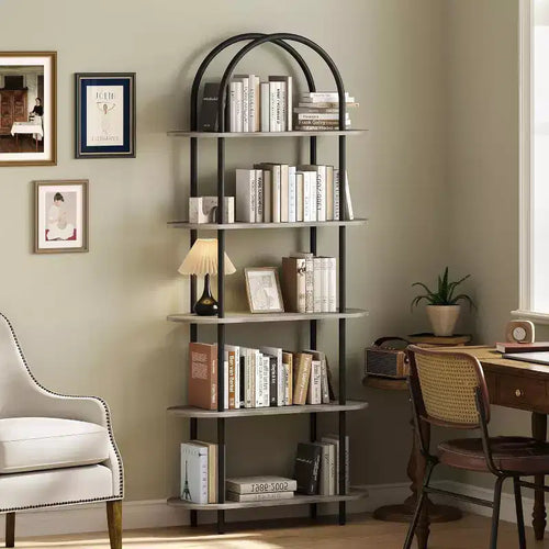 5 Tier Bookcase with Open Display Shelf, Vintage Industrial Style Display Shelf with Metal Frame for Living Room, Bedroom, Office