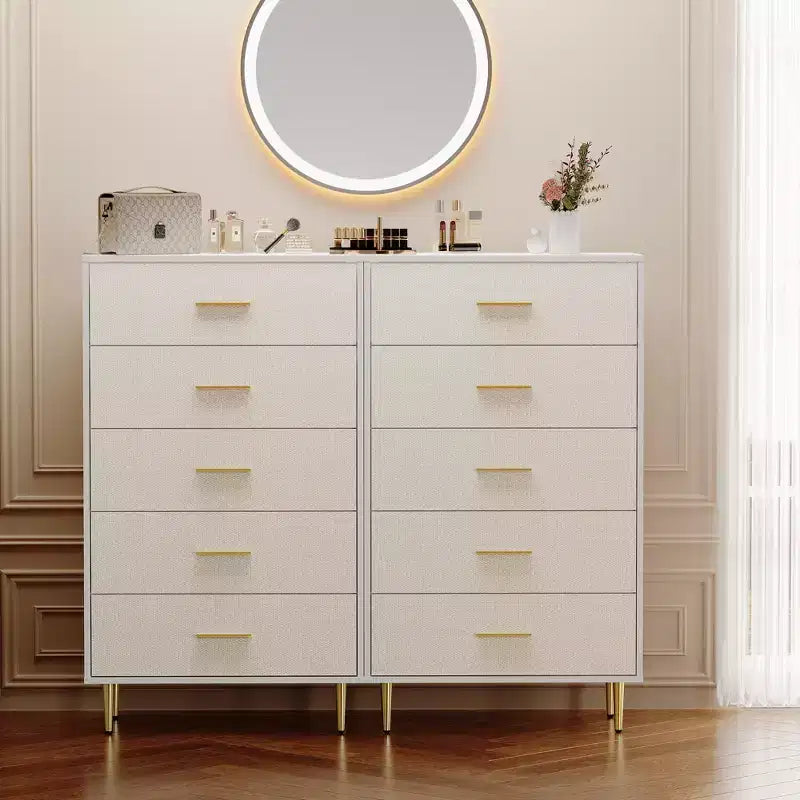 Comodino/Cassettiera bianca a 5 cassetti, struttura in legno, 1 persona