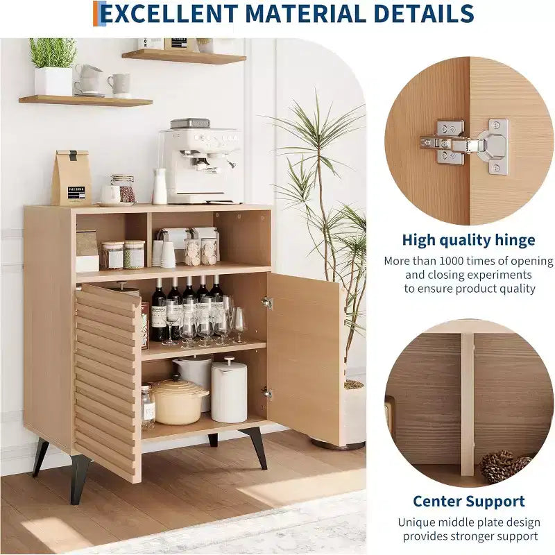 Credenza marrone/legno con ante scanalate, 2 ante e 2 ripiani, montaggio per 1 persona