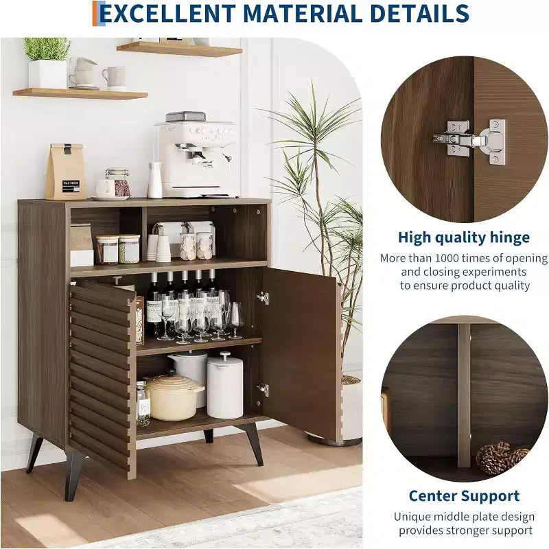 Credenza marrone/legno con ante scanalate, 2 ante e 2 ripiani, montaggio per 1 persona