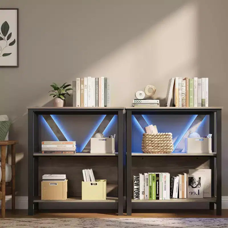 Libreria aperta industriale nera a 3/4/5 ripiani con luci LED, per 1 persona