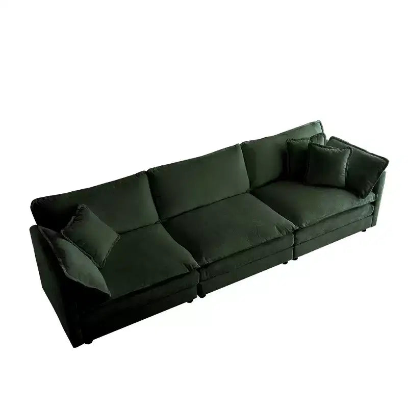 Divano componibile a U beige / nero / verde, 6 posti, con 3 pouf e 5 cuscini