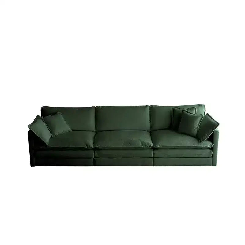 Divano componibile a U beige / nero / verde, 6 posti, con 3 pouf e 5 cuscini