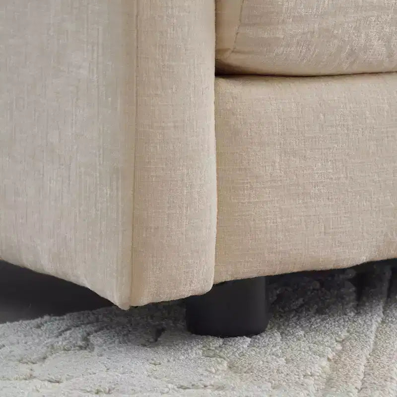 Divano componibile a U beige / nero / verde, 6 posti, con 3 pouf e 5 cuscini
