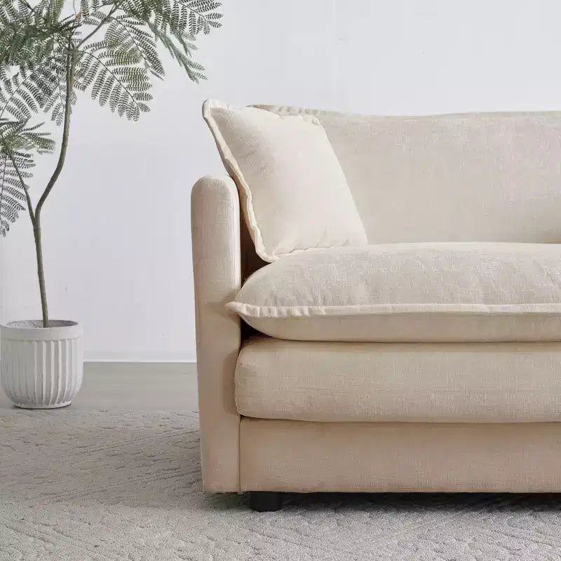 Divano componibile a U beige / nero / verde, 6 posti, con 3 pouf e 5 cuscini