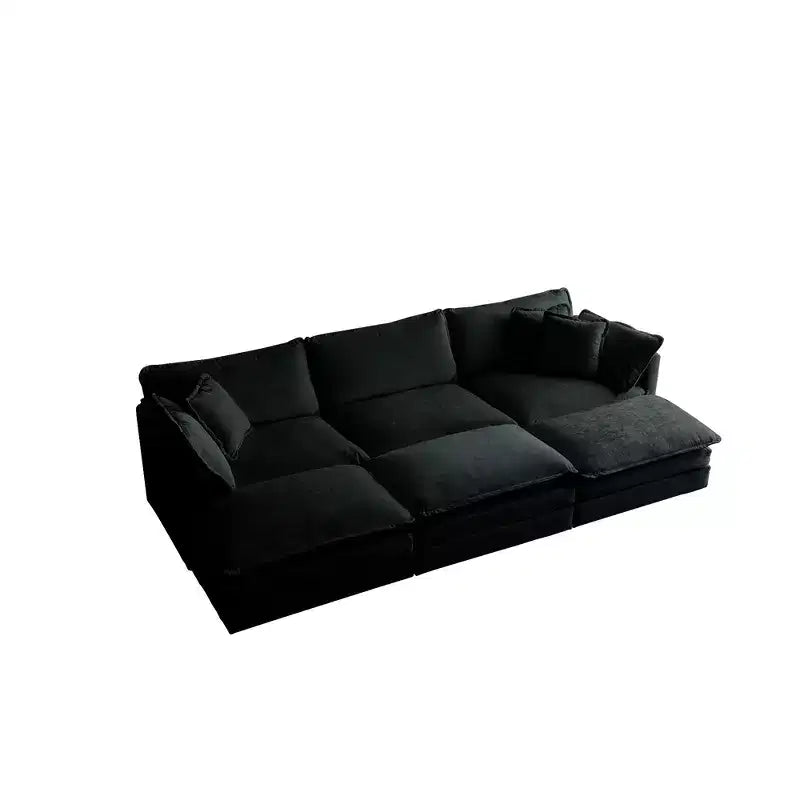 Divano componibile a U beige / nero / verde, 6 posti, con 3 pouf e 5 cuscini
