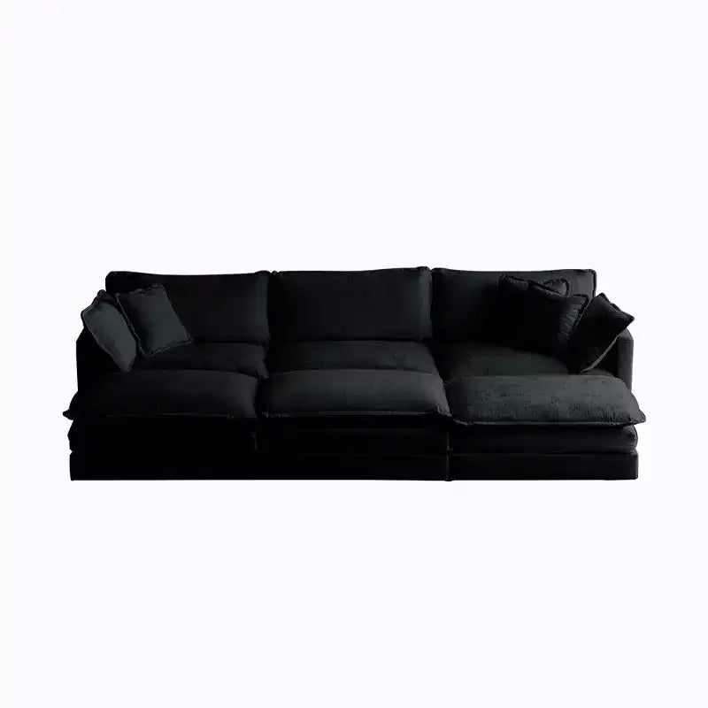 Divano componibile a U beige / nero / verde, 6 posti, con 3 pouf e 5 cuscini