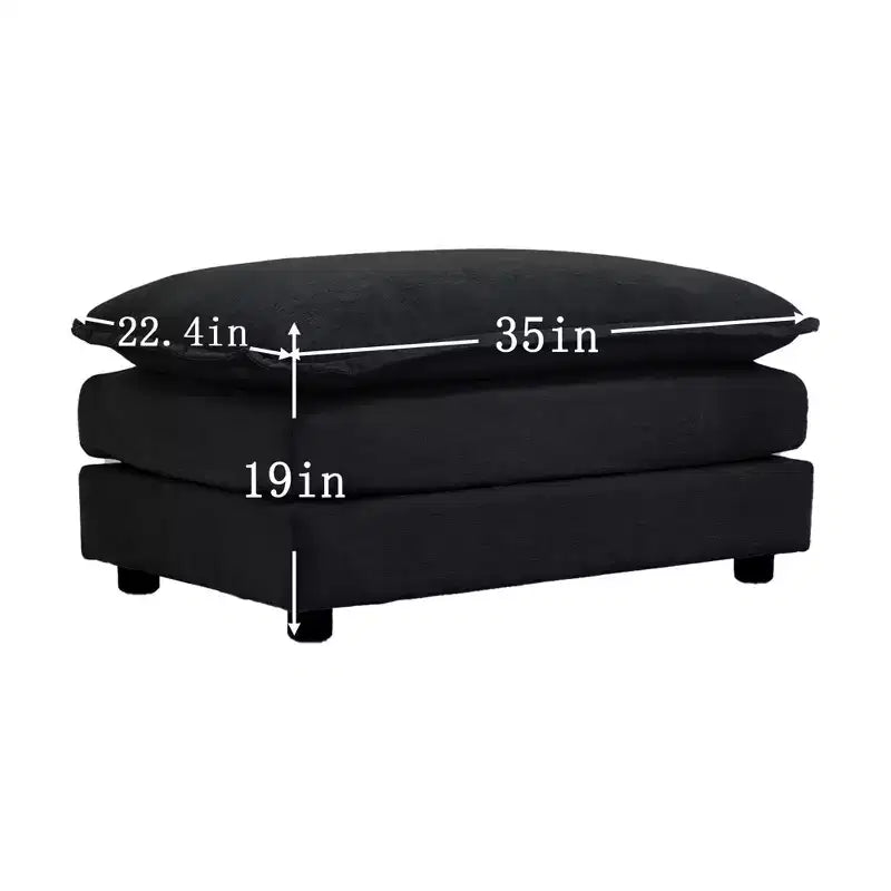 Divano componibile a U beige / nero / verde, 6 posti, con 3 pouf e 5 cuscini