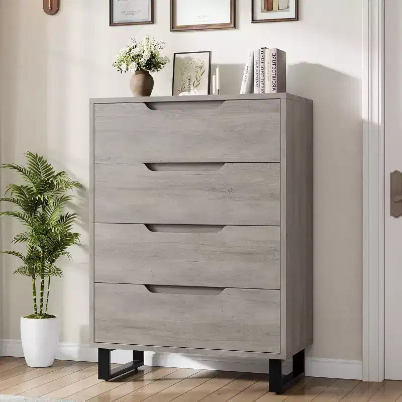 4 Dresser for Bedroom, 41.5 Tall Dresser, Freestanding Vertical Drawer Cabinet, Wooden Closet Storage Chest for Living Room, Hallway