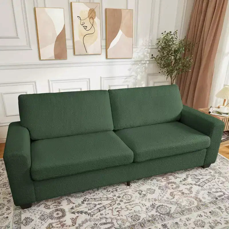 Divano a 3 posti in velluto a coste verde / grigio / bianco con fodere rimovibili