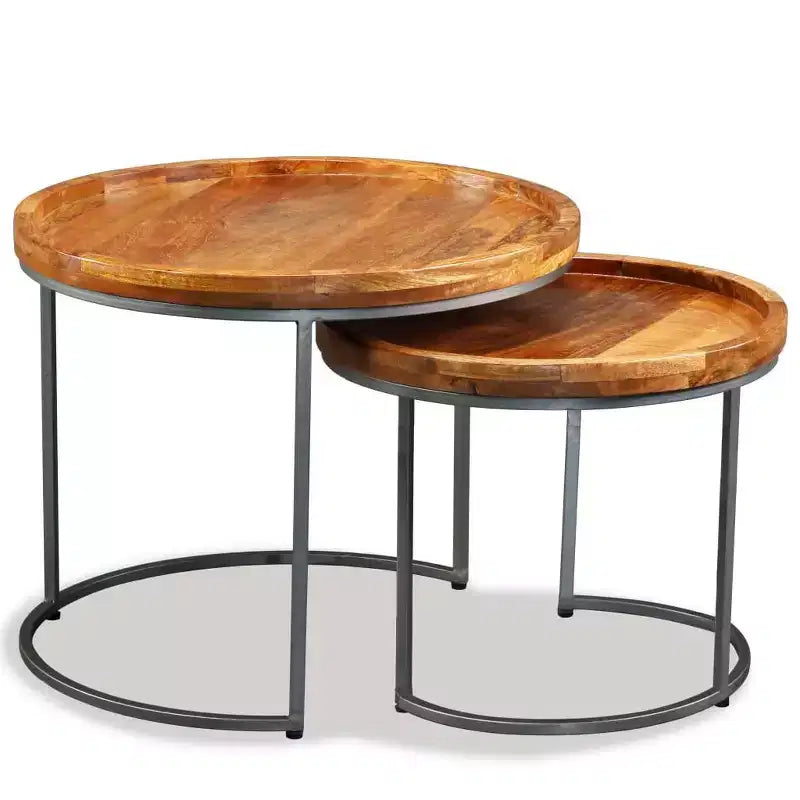 Tavolini rotondi Brown & Black a incastro, stile moderno, set da 2