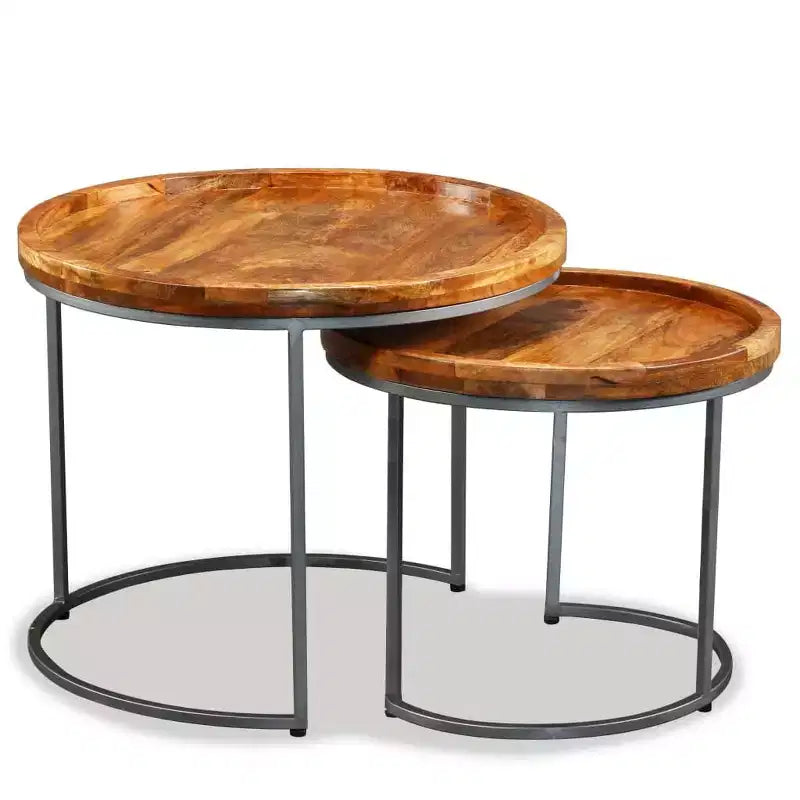 Tavolini rotondi Brown & Black a incastro, stile moderno, set da 2