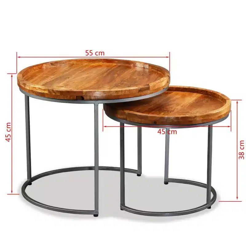 Tavolini rotondi Brown & Black a incastro, stile moderno, set da 2