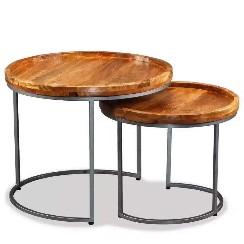 Tavolini rotondi Brown & Black a incastro, stile moderno, set da 2