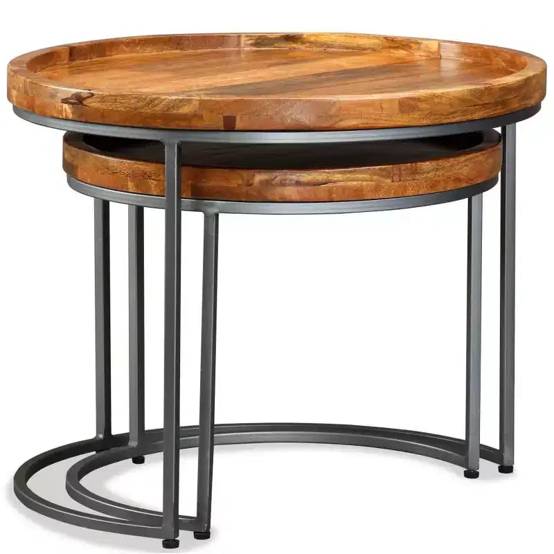 Tavolini rotondi Brown & Black a incastro, stile moderno, set da 2