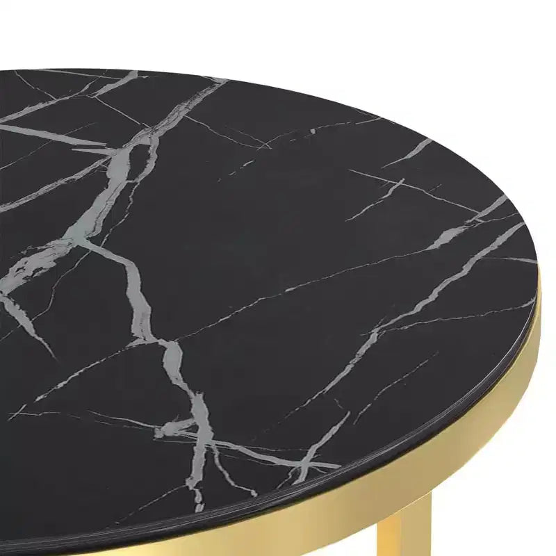 Tavolino rotondo in marmo oro e nero, piano in vetro temperato, 1 persona