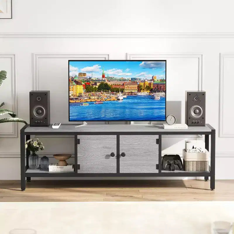 Mobile TV industriale grigio / marrone rustico, 58" e 65", adatto per TV fino a 65" (montaggio da 2 persone)