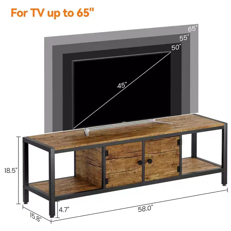 Mobile TV industriale grigio / marrone rustico, 58" e 65", adatto per TV fino a 65" (montaggio da 2 persone)