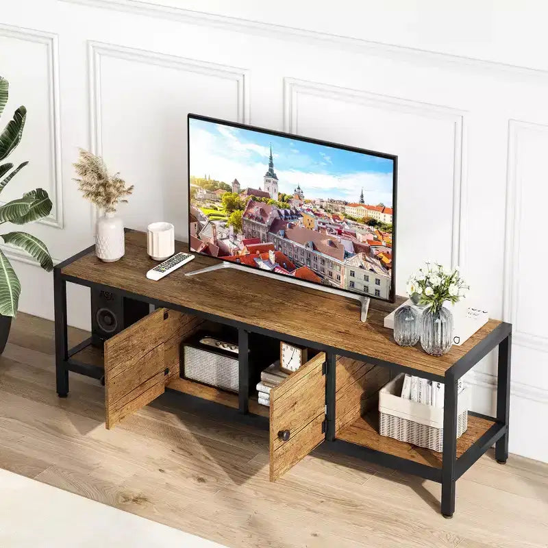 Mobile TV industriale grigio / marrone rustico, 58" e 65", adatto per TV fino a 65" (montaggio da 2 persone)