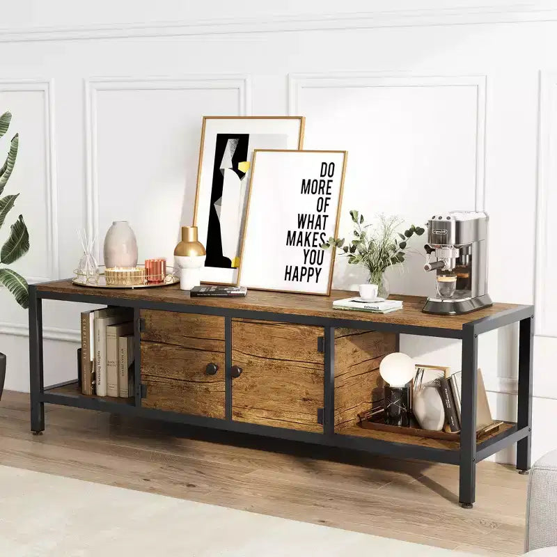 Mobile TV industriale grigio / marrone rustico, 58" e 65", adatto per TV fino a 65" (montaggio da 2 persone)