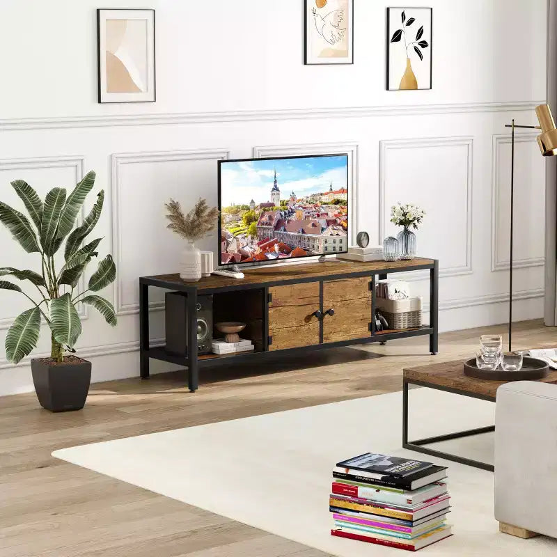 Mobile TV industriale grigio / marrone rustico, 58" e 65", adatto per TV fino a 65" (montaggio da 2 persone)