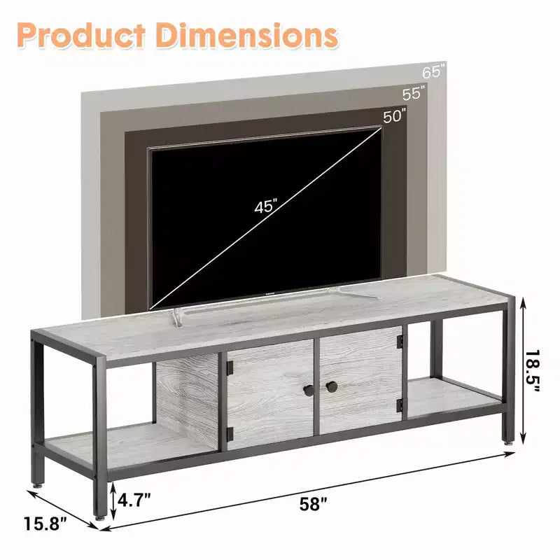 Mobile TV industriale grigio / marrone rustico, 58" e 65", adatto per TV fino a 65" (montaggio da 2 persone)
