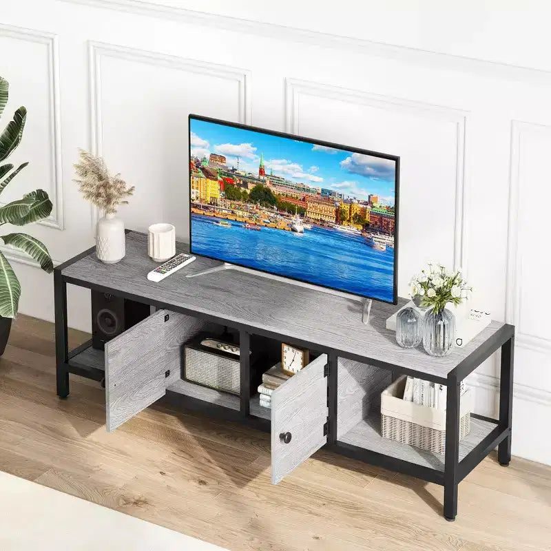 Mobile TV industriale grigio / marrone rustico, 58" e 65", adatto per TV fino a 65" (montaggio da 2 persone)