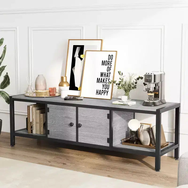 Mobile TV industriale grigio / marrone rustico, 58" e 65", adatto per TV fino a 65" (montaggio da 2 persone)