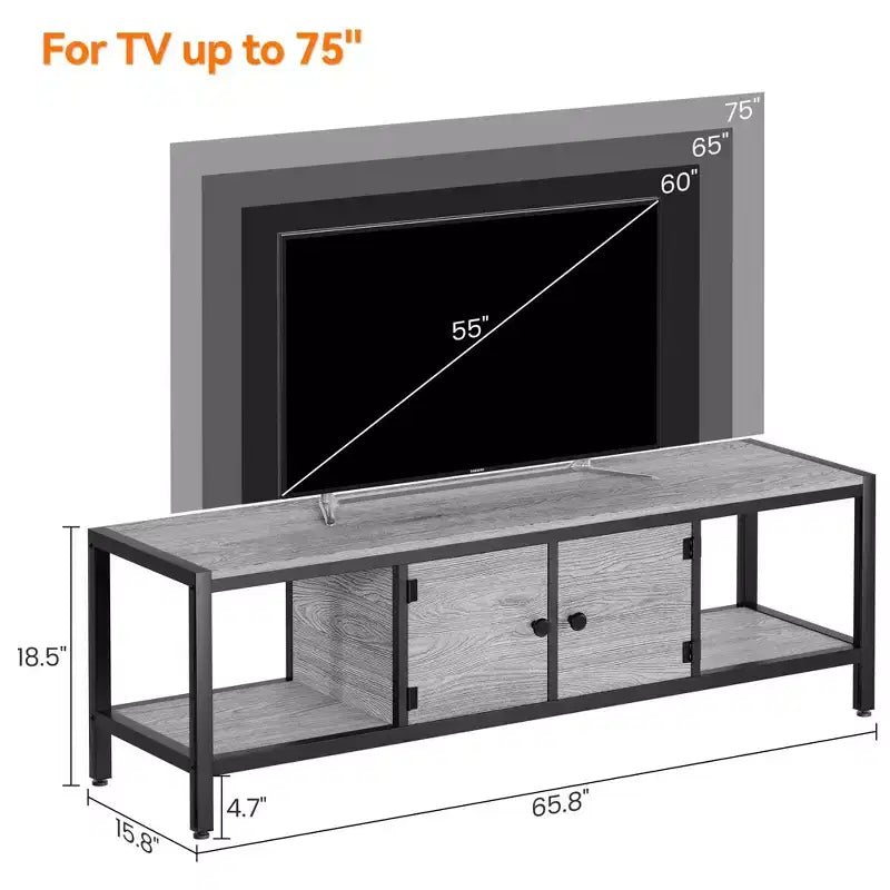 Mobile TV industriale grigio / marrone rustico, 58" e 65", adatto per TV fino a 65" (montaggio da 2 persone)