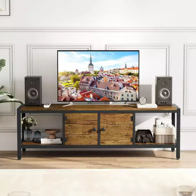 Mobile TV industriale grigio / marrone rustico, 58" e 65", adatto per TV fino a 65" (montaggio da 2 persone)