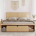 DobleePy King Size Natural Rattan Bed Frame with Sliding Barn Door Storage & LED Headboard, Boho Farmhouse Platform Bed, No Box Spring Needed