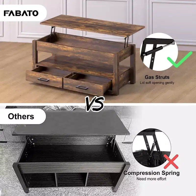 Tavolino da Caffè con Piano Sollevabile Marrone/Grigio, con Contenitore, 2 Cassetti, 1 Persona