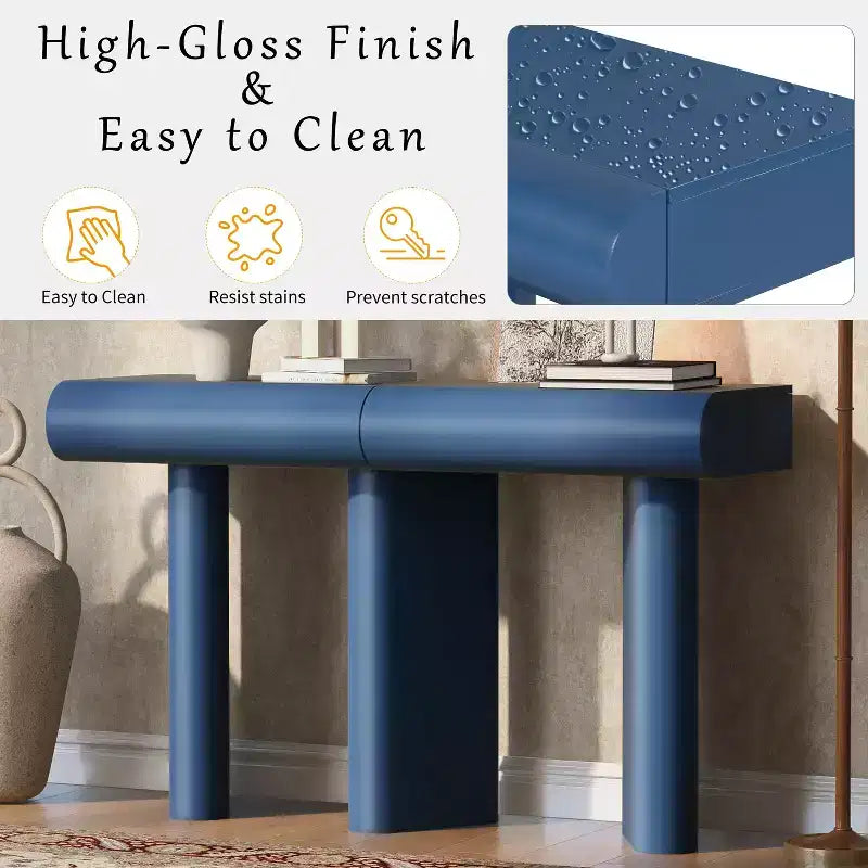 Consolle Nera / Blu Navy / Bianca con 2 Cassetti Curvi e Gambe Geometriche
