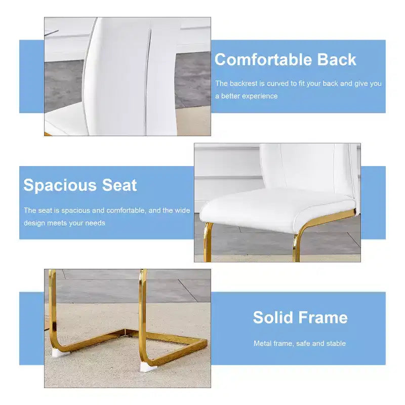 Set di 2 sedie da pranzo Arch – Nero / Grigio / Bianco, rivestimento in PU, gambe in metallo dorato