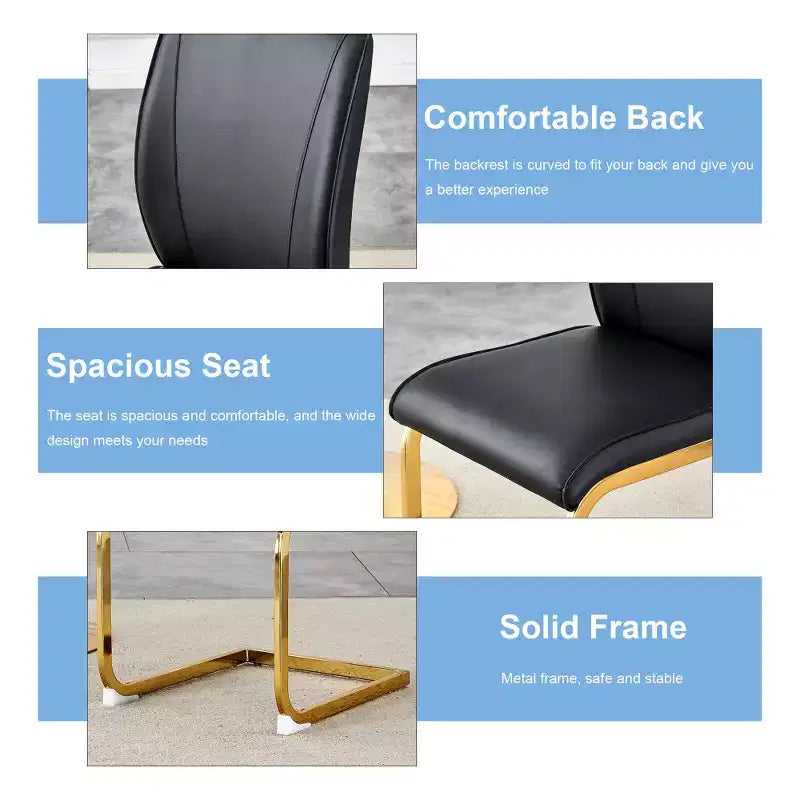 Set di 2 sedie da pranzo Arch – Nero / Grigio / Bianco, rivestimento in PU, gambe in metallo dorato