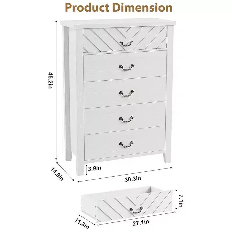 Comò verticale a 5 cassetti, marrone/bianco, alto 114,8 cm