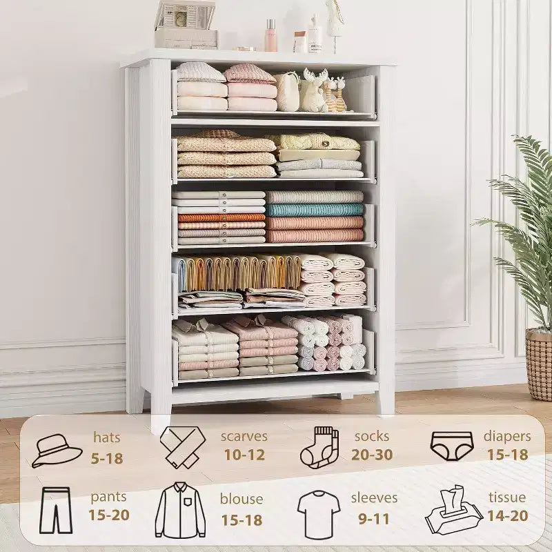 Comò verticale a 5 cassetti, marrone/bianco, alto 114,8 cm