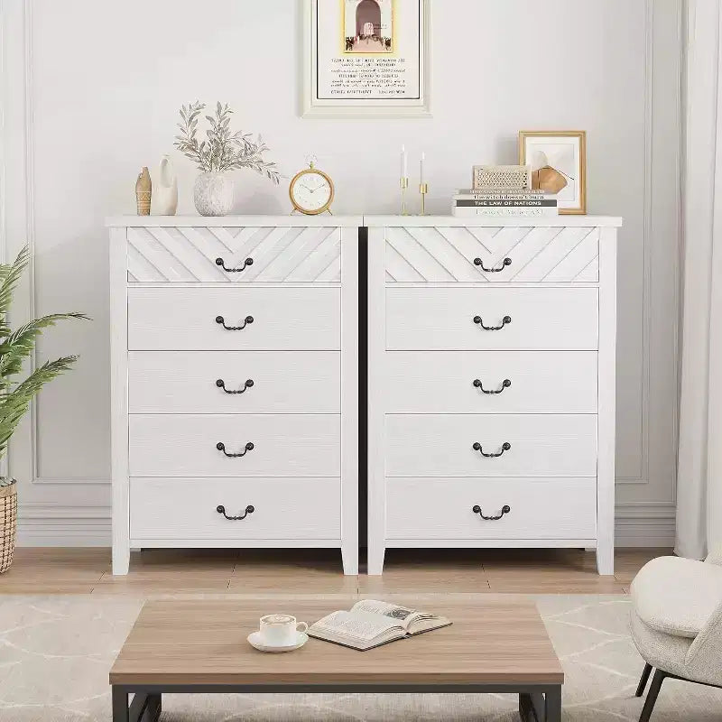Comò verticale a 5 cassetti, marrone/bianco, alto 114,8 cm