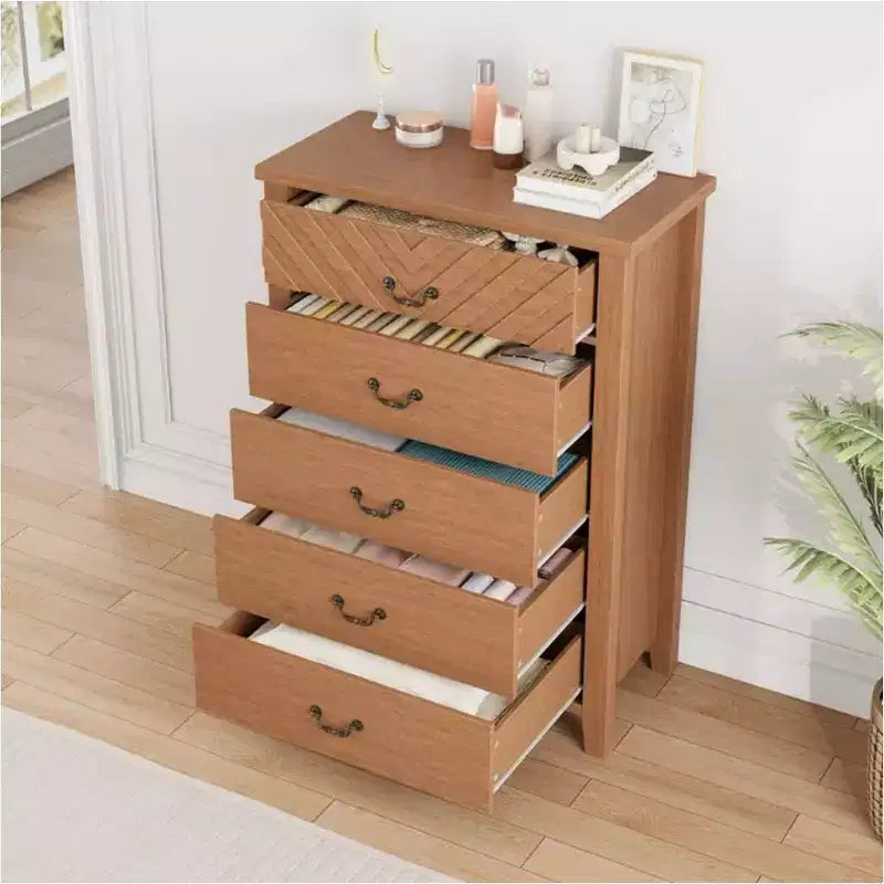 Comò verticale a 5 cassetti, marrone/bianco, alto 114,8 cm