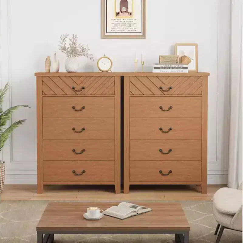 Comò verticale a 5 cassetti, marrone/bianco, alto 114,8 cm
