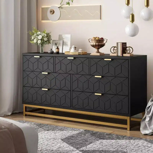 Dresser for Bedroom, 53.5 Wide Dresser Organizer, 7 Drawer Dresser with Golden Metal Handle and Legs, Modern Chest of Drawers, Large Dresser